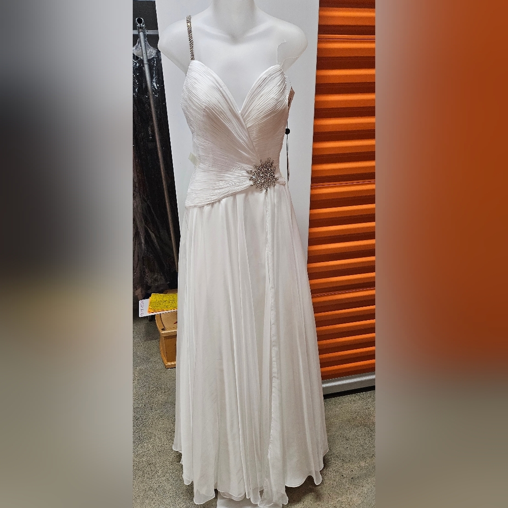 Sherri Hill #54455 Elegant Ivory One Shoulder Chiffon Evening Gown, Size 4
